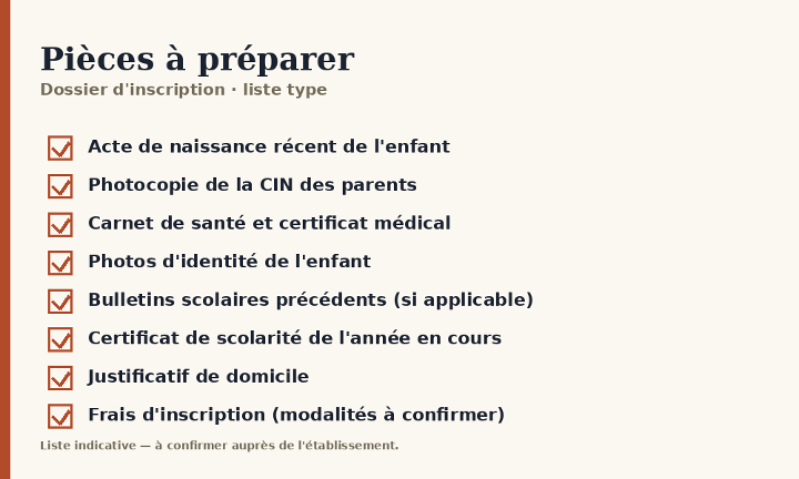 Documents inscription école Berrechid 2026 — checklist administrative